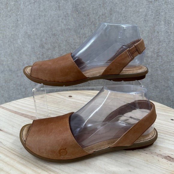 Born Shoes - Born Trang Slingback Sandals Womens 8 Brown Leather Open Toe Flat